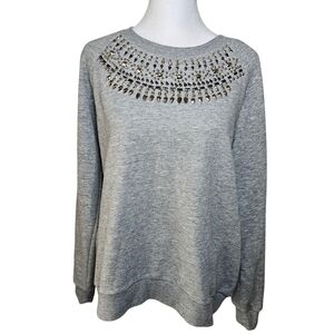 BCBG Gray Embellished‎ Crew Neck Sweater
